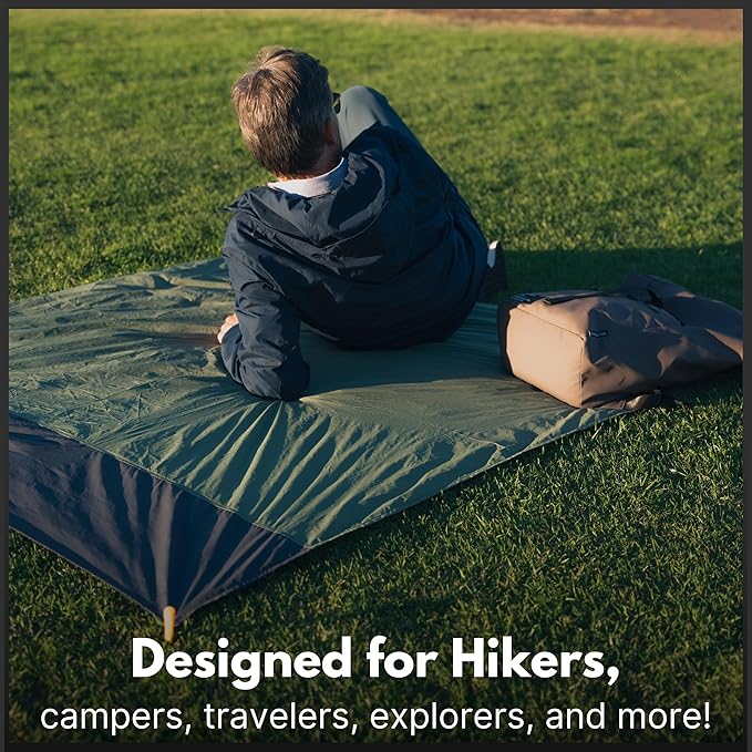 ECCOSOPHY Sand Proof Beach Blanket - Waterproof Picnic Blanket 60x55-Outdoor Compact Pocket Blanket-Lightweight Ground Cover for Hiking, Camping, Festivals, Sports, Travel-with Bag & Stakes (Olive)