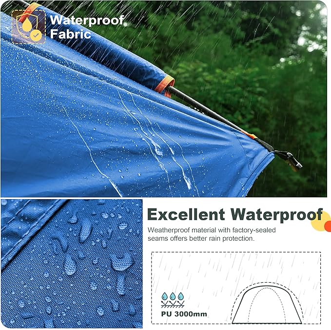 SUV Tent for Camping, Waterproof PU3000mm Spacious Double Layer Design for 5-8 Person, Includes Rainfly and Storage Bag, 8FT L x 8FT W x 7.2FT H Blue