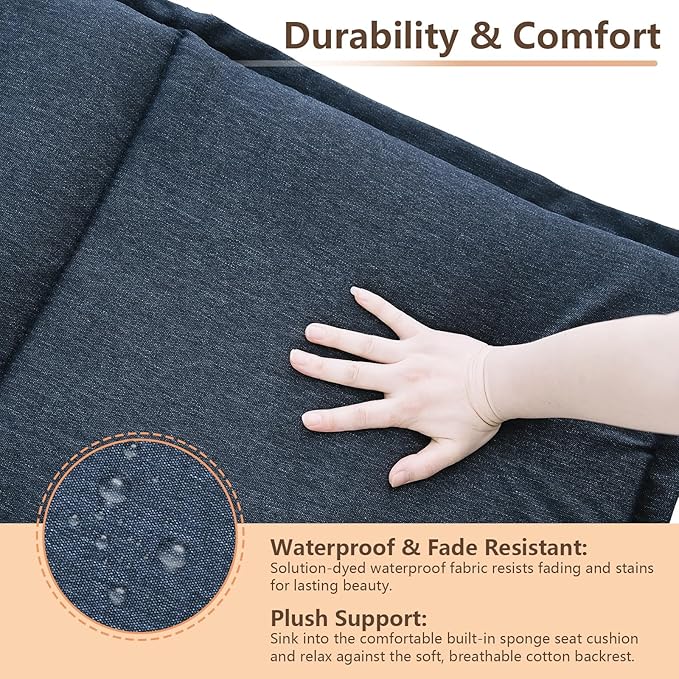 C-Hopetree Indoor High Back Rocking Chair Cushions for Glider and Swivel Rocker, Outdoor Replacement Highback Dining Seat Pads with Back Elastic and Ties, 18" x 42" x 1.5", Navy Blue, Set of 1