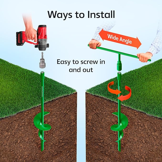 18" Heavy Duty Ground Anchors Kit (Green 4 Pcs) - Shed Tree Tent Dog Canopy Trampoline Anchor Kit - Long Spiral Earth Auger - Tie Down Screw in Swing Set Anchors - to Ground Stakes - Sand Anchor Kit