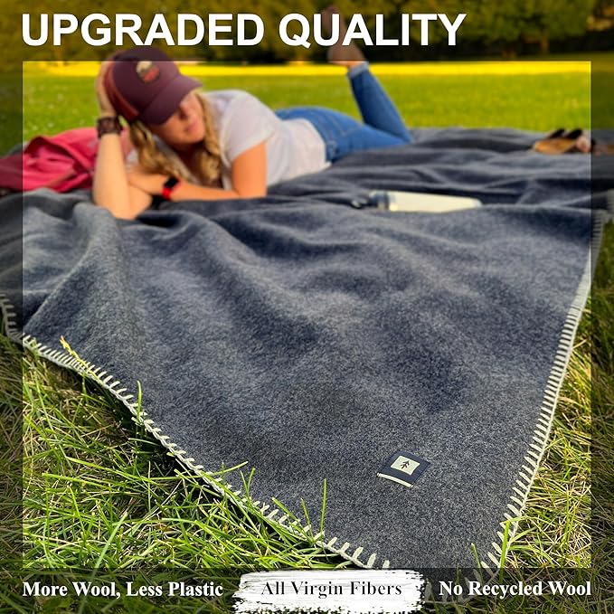 EKTOS 100% Virgin Wool Blanket, 90" x 66", Perfect for Camping, Survival and Bushcraft (Charcoal, Twin Size)