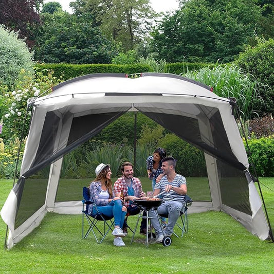12' X 12' Screen Tent for Camping Canopy Easy Set Up Camper Screen House Room Porch Screened Gazebo 8-10 Person Screenhouse Bug Mesh Shade Tent UPF 50+ Screen Sun Shelter for Outdoor Patios