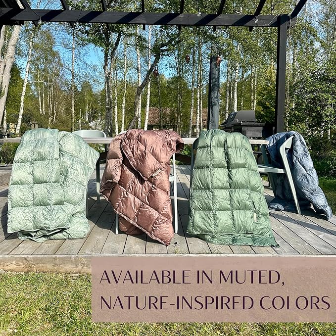 Down Camping Blanket with Footbox – Lightweight, Packable, Water Resistant Backpacking Quilt & Warm Puffy Compact Outdoor Throw – 52x77 with Stuff Sack for Stadium, Hiking & Travel