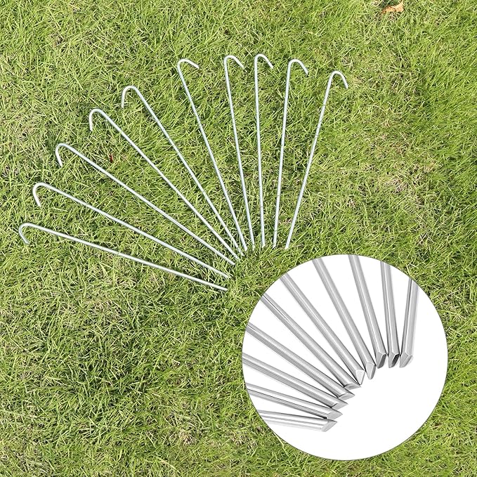 QWORK 120 Pack 9-Inch Galvanized Steel Tent Stakes, Garden Edging Fence Hooks for Outdoor Decorations