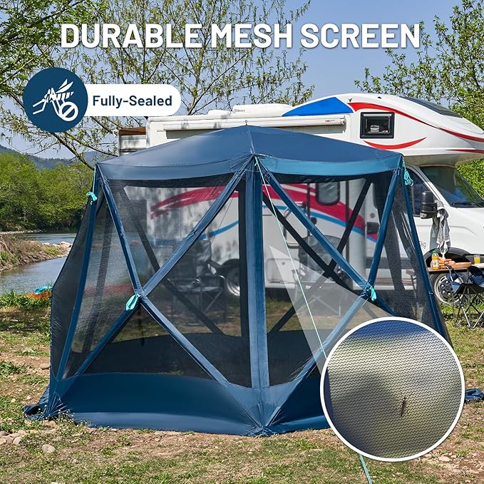 TIMBER RIDGE Easy Pop Up Gazebo Canopy Tent for Camping, 11.5 X 9.8 Ft Portable Instant Screened House, Pop Up Canopy with Netting for Backyard, Patio, Outdoor, Tailgating, Picnics, Blue