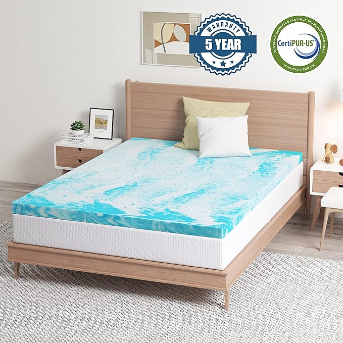 EGO Topper 3 Inch Cal King Memory Foam Mattress Topper, Cooling Gel Foam Mattress Topper for Pressure Relief, Ventilated Design Bed Topper in a Box, CertiPUR-US Certified, Medium