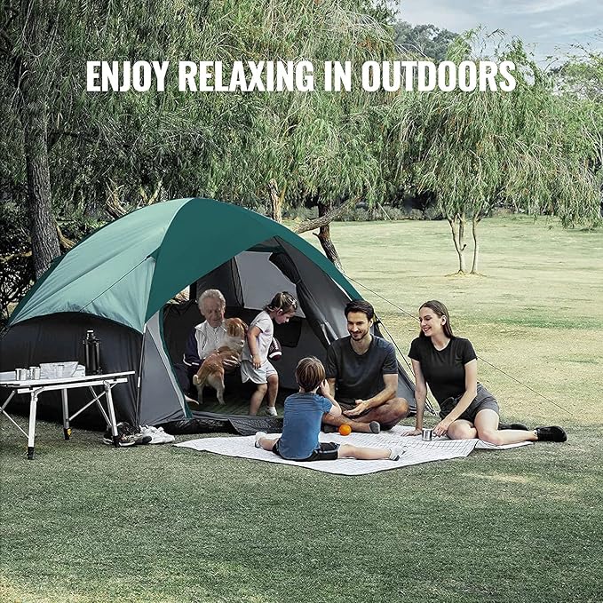 6 Person Camping Tent, Outdoor Family Tent with Removable Rainfly for Backpacking, Hiking, Windproof and Waterproof Dome Tent for Comfortable Trip, Easy Set Up(Green)