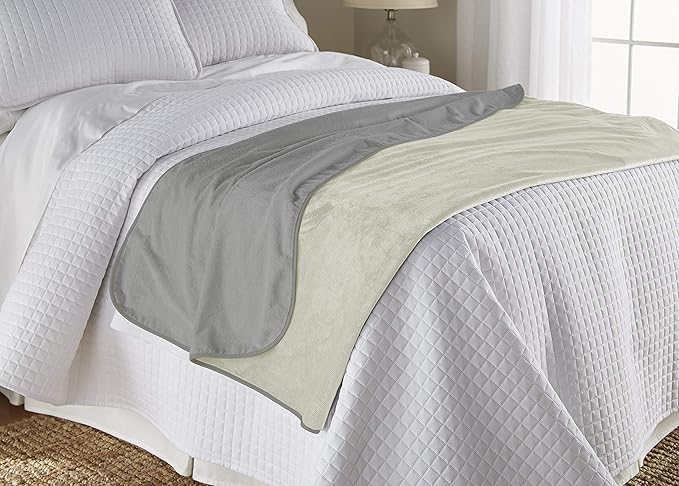 Mambe Silky Waterproof Throw for Protecting Furniture Bed Couch from Stains Caused by Dogs, Cats, Incontinence. Soft, Washable, Reversible. (Size Large 70x90 inches, Color Buff/Dove)