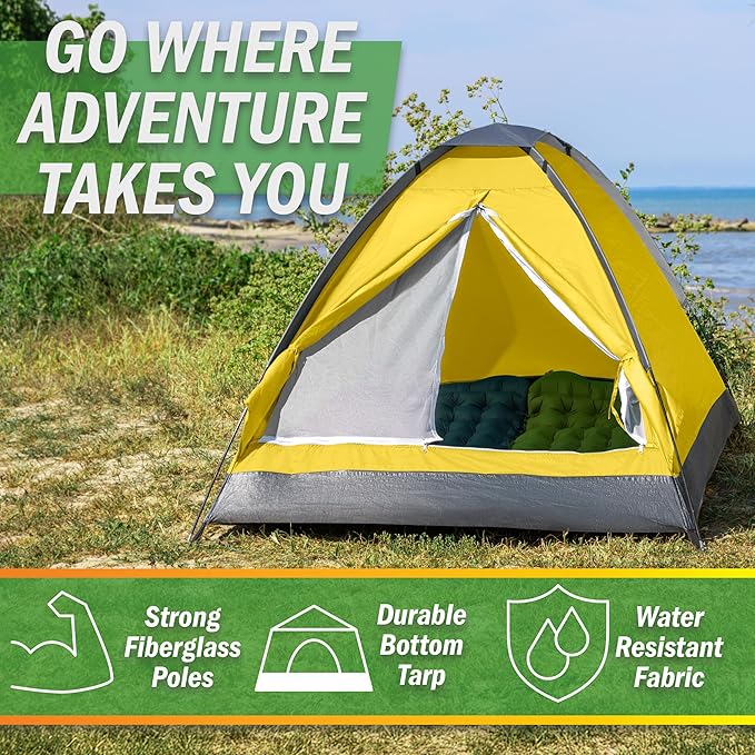 2 Person Outdoors Camping Tent with Rain Fly and Carrying Bag - Lightweight Outdoor Pop Up Tents for Camping Essentials, Music Festivals, Backpacking, Hiking, or Beach Shelter by Wakeman Outdoors