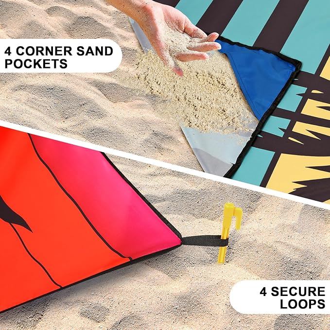 Beach Blanket Waterproof Sandproof Beach Mat 79" X 83"/10'x9'for 2-8 Adults Quick Drying Outdoor Picnic Mat Beach Accessories for Travel, Camping, Hiking