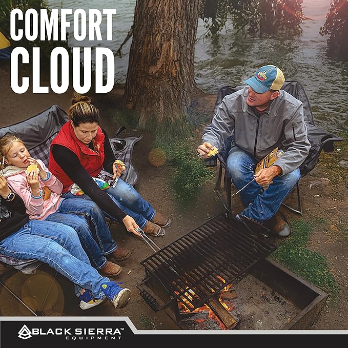 Black Sierra Oversized Camping Chair for Adults, Heavy Duty Outdoor Seat with Plush Padding, Supports 400lbs, Cup Holder & Carry Bag, Comfortable Folding Chair for Tailgating, Patio, & Sideline Events