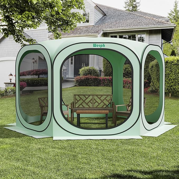 12x12 Pop Up Screen Tent, Mosquito Net Gazebo, UV Resistant Roof Waterproof Screen Canopy, Quick Setup Outdoor Shelter for Backyard, Patio, Garden, Picnic, Camping and Events, Green