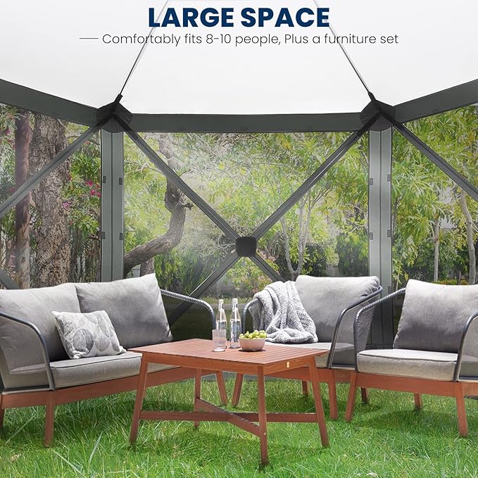 COBIZI Pop Up Gazebo Screen Tent Screen House for Camping, 12x12 Screen Room with Mosquito Netting, Hub Tent Instant Screened Canopy with Carrying Bag and Ground Stakes, Gray