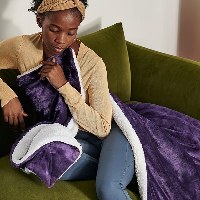 Bedsure GentleSoft Sherpa Fleece Blankets King Size for Bed - Thick and Warm, Soft Fuzzy Plush King Blanket for Winter, Purple, 108x90 Inches