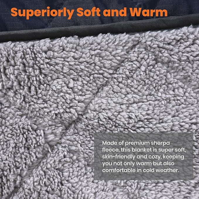 Outdoor/Indoor Sherpa Blanket, Oversized Waterproof Stadium Blanket for Cold Weather. Warm, Soft, Portable, Great for Stadium, Sports Events, Camping, Indoor - 82x56in., Royal Blue