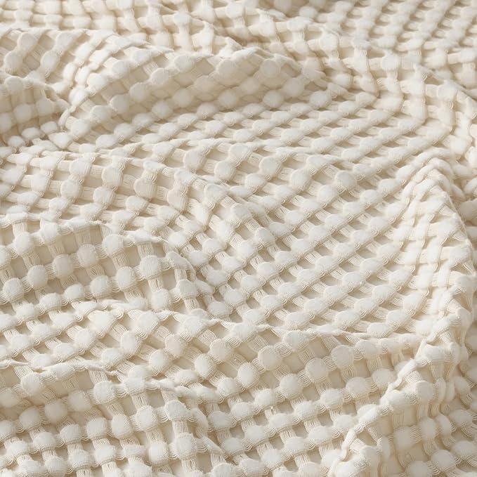 Bedsure Cooling Cotton Waffle Queen Size Blanket - Lightweight Breathable Blanket of Rayon Derived from Bamboo for Hot Sleepers, Light Beige, 90x90 Inches