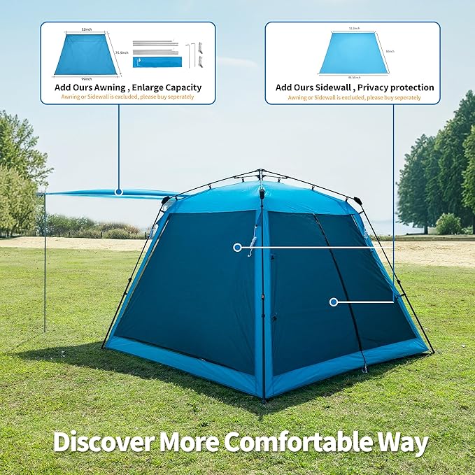 Pop Up Screen House Gazebo 8.2'x8.2'x75'', 4-6 Person Portable Screen Room with Sun & Insect Protection, Sturdy Frame Foldable Outdoor Canopy for Backyard, Camping, Park, Garden,Backyard-Blue