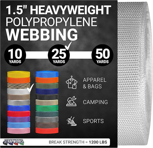 Strapworks Heavyweight Polypropylene Webbing - Heavy Duty Poly Strapping for Outdoor DIY Gear Repair, 1.5 Inches