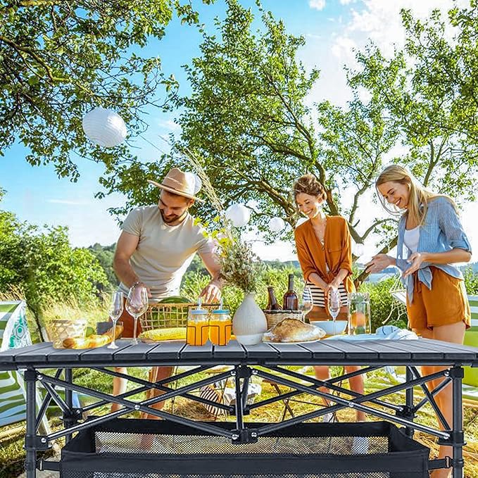 Lightweight Foldable Camping Table - Portable Low Picnic Folding Table for Outdoor, Backyard, Beach, BBQ, Picnic & Patio, Compact Roll-Up Design with Carry Bag