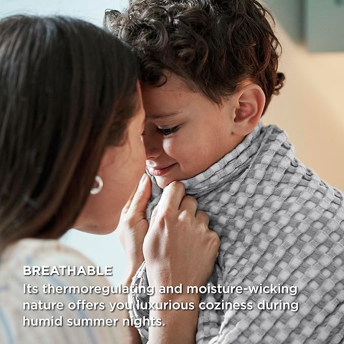 Bedsure Cooling Cotton Waffle Oversized King Blanket - Lightweight Breathable Blankets Rayon Derived from Bamboo for Hot Sleepers, Luxury Throws for Bed and Sofa, Grey, 120x96 Inches