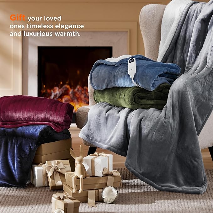 Bedsure Electric Blanket Full Size - Soft Flannel Heated Blanket, Fast Heating with 10 Time Settings & 6 Heat Settings, Warm Gift for Grandma (72x84 inches, Brown)