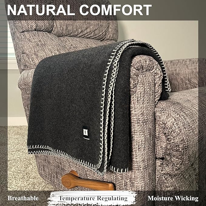 EKTOS 100% Virgin Wool Blanket, 50" x 60", Small, Ideal for Fire Pit or Campfire (Charcoal, Throw Size)