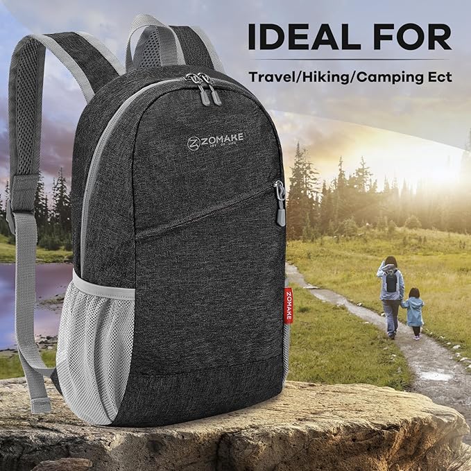 ZOMAKE Ultra Lightweight Packable Backpack 10L,Small Foldable Backpacks Hiking Water Resistant Collapsible Daypack for Women Men(Black-B1)