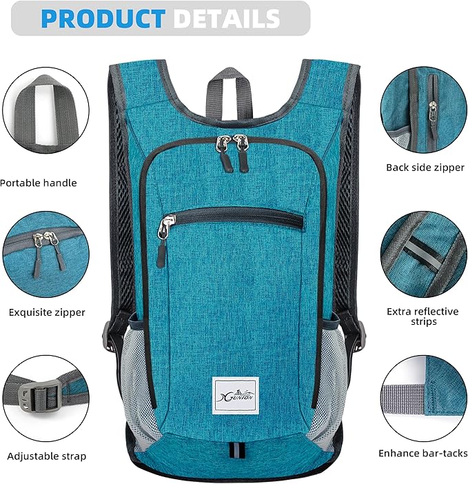 Hiking Backpack 10L Small Travel Lightweight Daypack Foldable Hiking Packable Camping Hiking Backpacks for Women Men (Teal Blue)