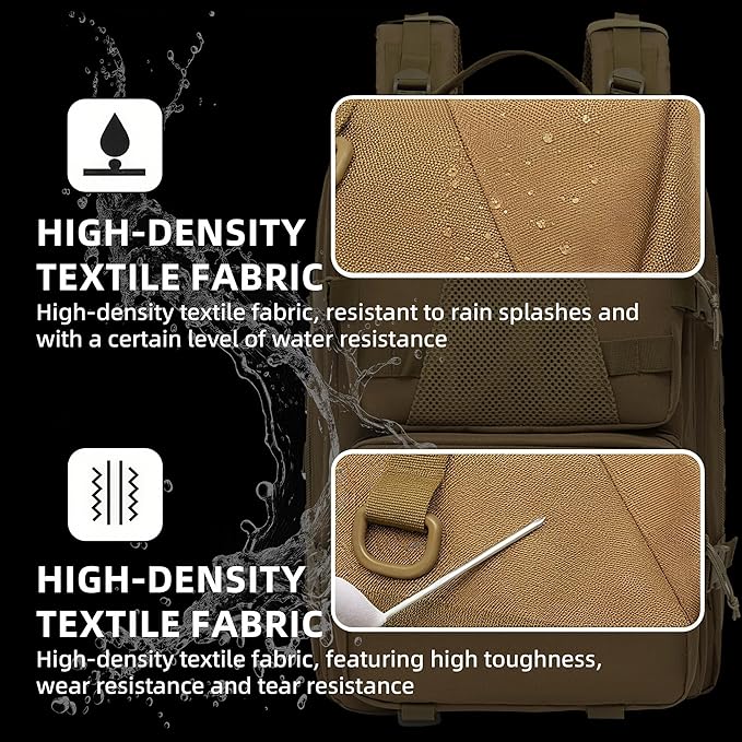 aiGear 50L Military Tactical Backpack 3 Days Assault Pack Large Day Backpack for Men Molle Army Bug Out Bag Waterproof Heavy Duty Hiking Trekking Rucksack - Black