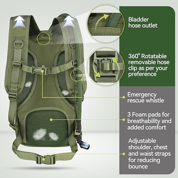 MARCHWAY Tactical Molle Hydration Pack with 3L TPU Water Bladder, Military Backpack for Backpacking, Hiking, Running, Cycling