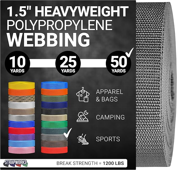 Strapworks Heavyweight Polypropylene Webbing - Heavy Duty Poly Strapping for Outdoor DIY Gear Repair, 1.5 Inches