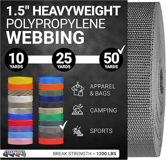Strapworks Heavyweight Polypropylene Webbing - Heavy Duty Poly Strapping for Outdoor DIY Gear Repair, 1.5 Inches