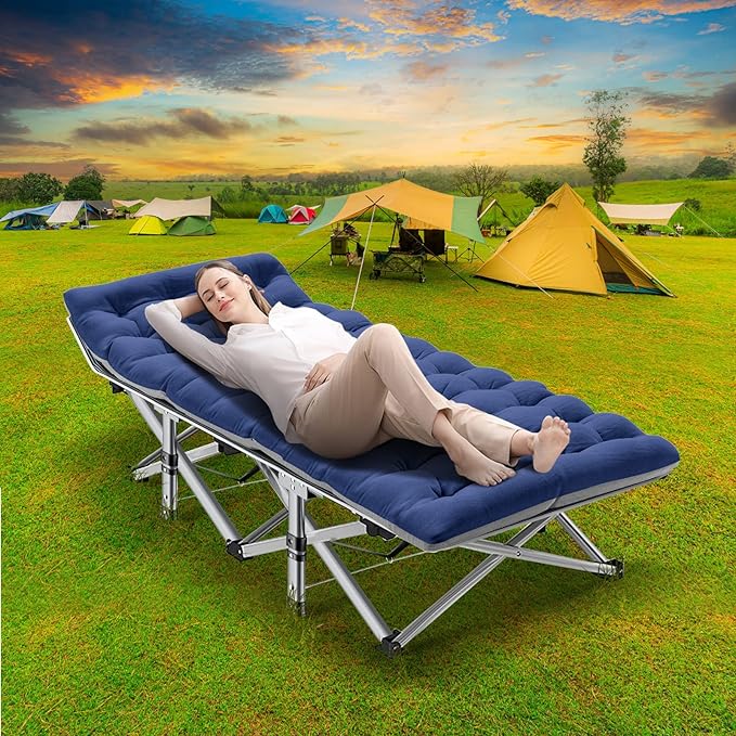 NAIZEA Folding Camping Cots for Adults, Portable Cot with Mattress Heavy Duty Outdoor Bed with Carry Bag 1200d Oxford Cloth Sleeping Cots for Camping Office Nap Home Guest Beach Travel