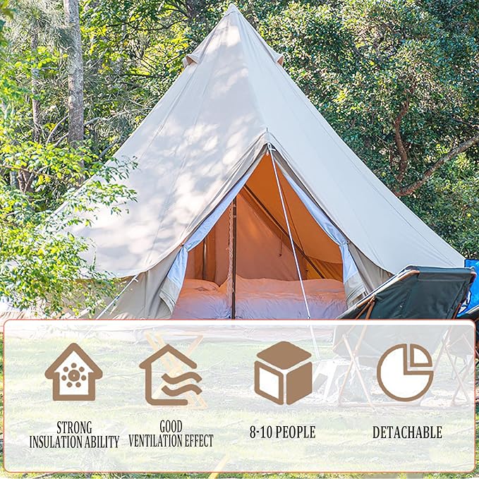 INTSUPERMAI Bell Tent for 4 Season, Waterproof Oxford Canvas Yurt Tent with Stove Jack, 16.4Ft in Diameter Luxury Camping Tent for 8-10 Persons