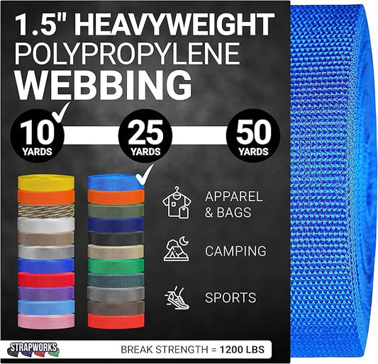 Strapworks Heavyweight Polypropylene Webbing - Heavy Duty Poly Strapping for Outdoor DIY Gear Repair, 1.5 Inches