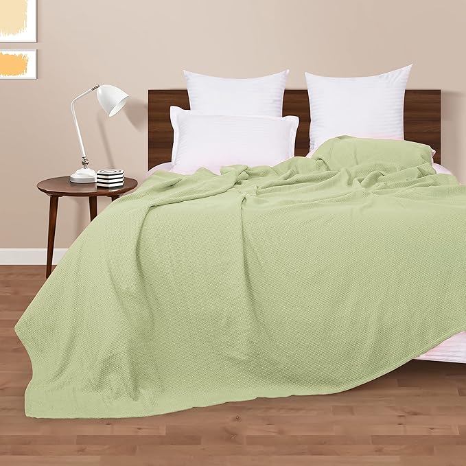 BOUTIQUO 100% Cotton Bed Blanket, Breathable Thermal Blanket Twin Size, Soft Honeycomb Waffle 60inchx90inch, Perfect for Layering Any All Season, Sage Green, (60inchx90inch) (70469)