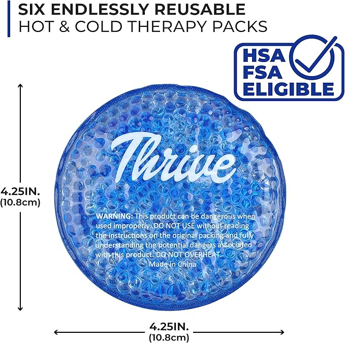 Thrive Round Hot & Cold Ice Packs (6 Pack) – FSA HSA Approved - Reusable Gel Bead Ice Pack w/Cloth Backing – Cold Packs for Injuries, Tired Eyes, Sinus Relief (Mint)