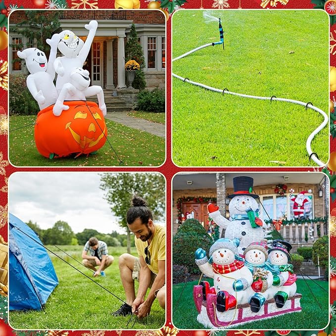 LEIFIDE 30 Pcs Christmas Inflatable Stakes Set, 6 Inch Garden Rebar Stakes Heavy Duty, 10 Ropes and 10 Hooks, Ground Anchors Black Chain Link Fence Stake for Camping Tents Outdoor Garden(J Hook)