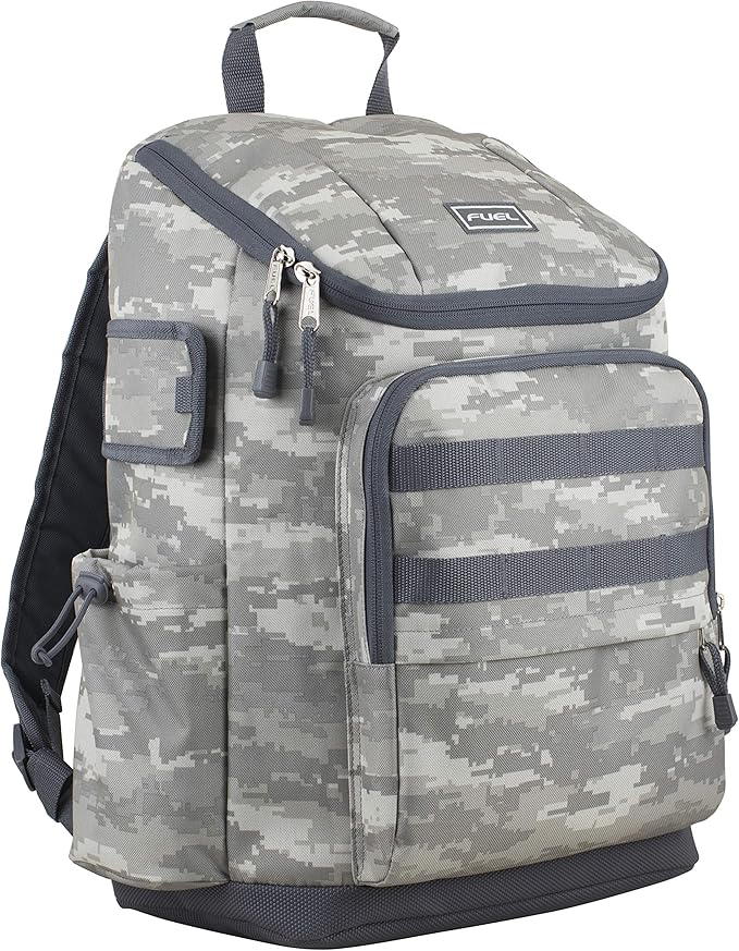 FUEL Travel Laptop Hiking Backpack Carry On Airline Approved Luggage Bag Carry On Large Backpack, Gray Flannel Static Camo Print
