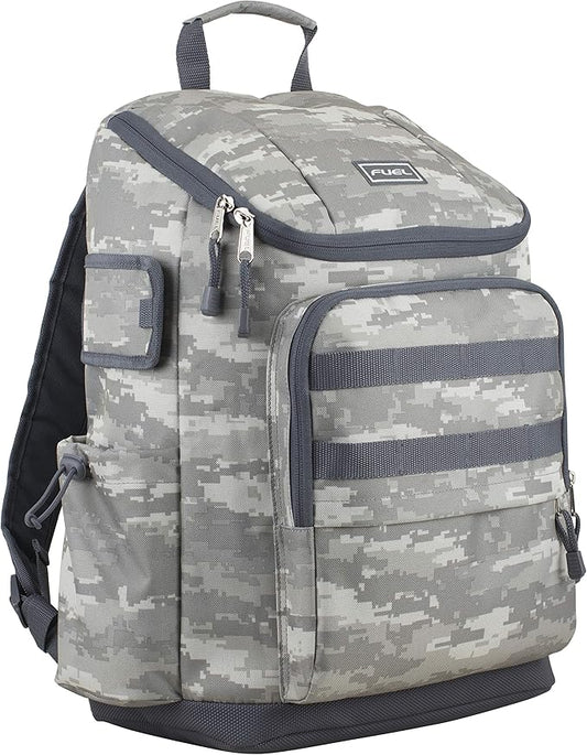 FUEL Travel Laptop Hiking Backpack Carry On Airline Approved Luggage Bag Carry On Large Backpack, Gray Flannel Static Camo Print