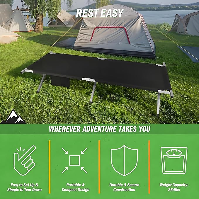 HOMSUPPLIE'S Folding Camping Cot,Outdoor Portable Camp Bed, Sleeping Cots with Carry Bag (Black)