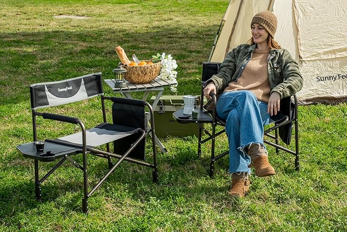 SUNNYFEEL Oversized Camping Directors Chair 2 Pack, Portable Folding Lawn Chairs for Adults Heavy Duty with Side Table,Pocket for Beach, Fishing,Picnic,Concert Outdoor, Foldable Camp Chairs