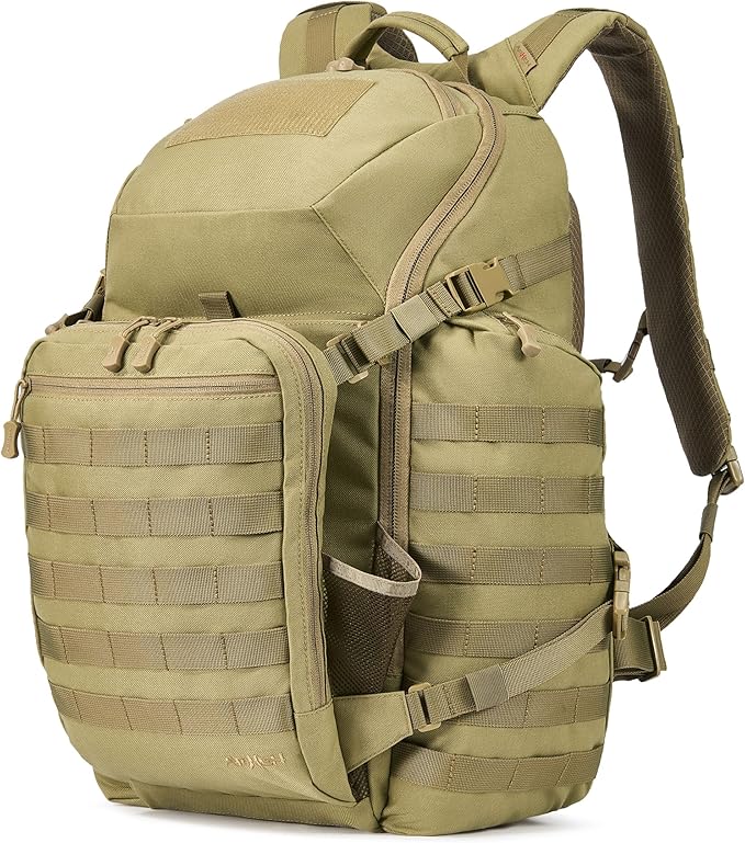 52L Tactical Backpack - 1050D 72 Hour Bug Out, 17" Laptop Compartment, Helmet Pocket and MOLLE for Survival Emergency (Tan)