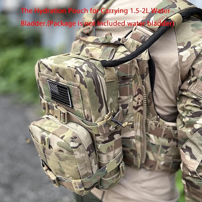 Tactical Mini Molle Hydration Pack,Molle Hydration Carrier with IFAK Pouch&US Flag&Med Patch,Hydropack for 2L Water Bladder