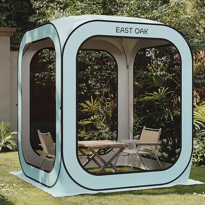 East Oak Screen House Tent Pop-Up, Portable Screen Room Canopy Instant Screen Tent 6 x 6 FT with Carry Bag for Patio, Backyard, Deck & Outdoor Activities, Light Blue