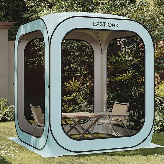 East Oak Screen House Tent Pop-Up, Portable Screen Room Canopy Instant Screen Tent 6 x 6 FT with Carry Bag for Patio, Backyard, Deck & Outdoor Activities, Light Blue