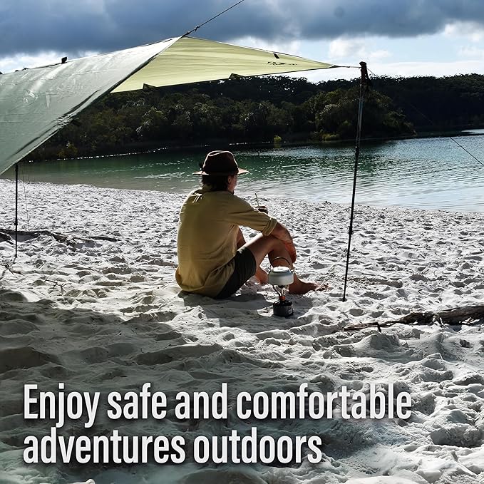 Camping Tarp 10x10 ft (3x3 m) Waterproof Lightweight Rain Fly - Backpacking, Hammock Shelter, Emergency Survival Tent, Durable, Compact All-Weather Cover