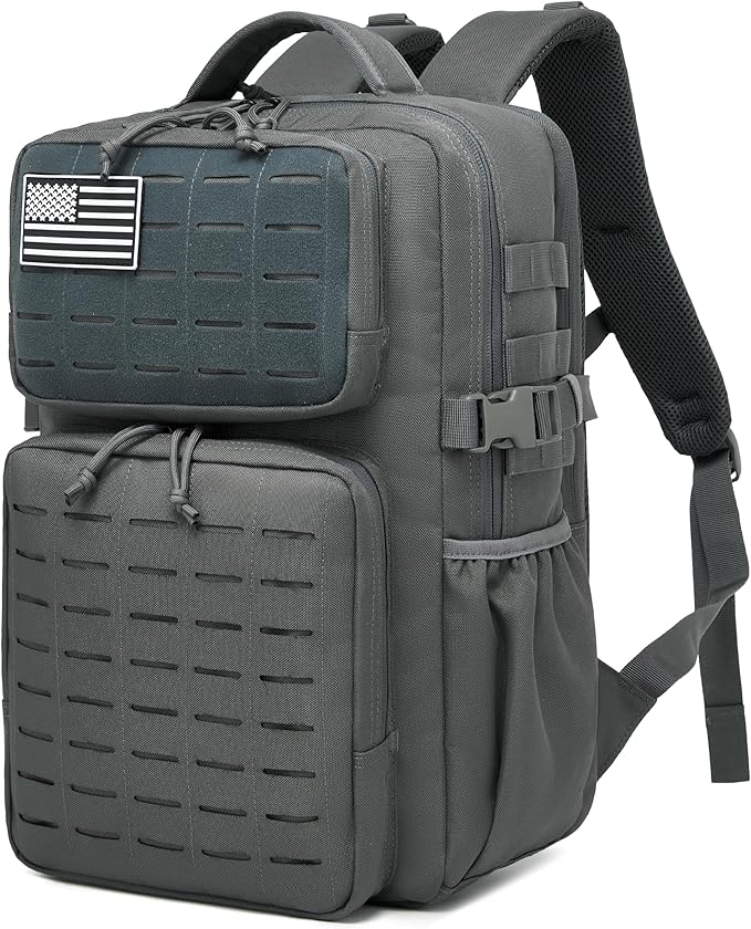 Wotony Military Tactical Backpack for Men Waterproof Daypack 3 Day Assault Pack Laser-Cut MOLLE Webbing Design with Water Bottle Holder Black Small Tactical Assault Bag (dark gray, 30L)
