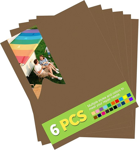 7x9in Nylon Repair Patch，Tent Repair Kit，Self Adhesive Waterproof Fabric Repair Tape for Tent, Umbrella, Sleeping Bag, Down Jackets,Knapsack.（Brown,6ps）