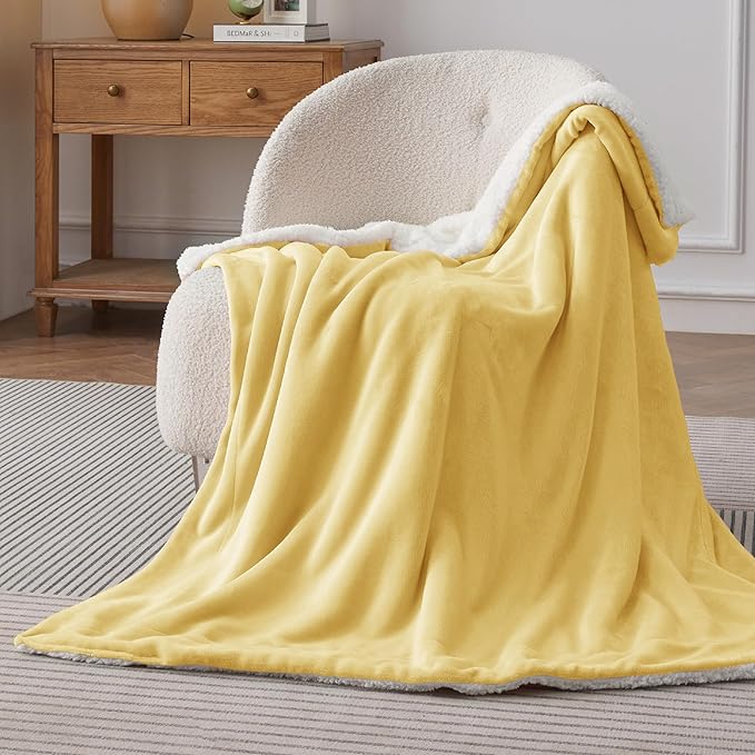 Bedsure GentleSoft Sherpa Fleece Throw Blanket for Couch - Thick and Warm, Soft Fuzzy Plush Throw Blanket for Winter, Yellow, 50x60 Inches